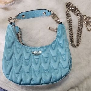 GUESS Turquoise Quilted Mini Crossbody Bag with Silver Chain -NWOT